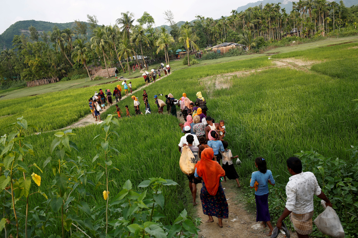 Rohingya Muslims fleeing violence.