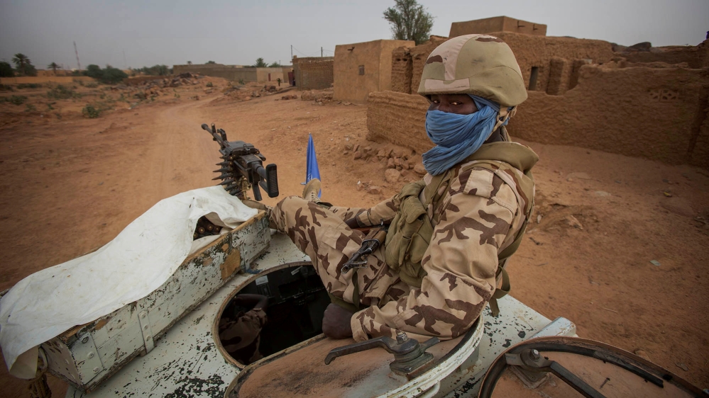 Members of MINUSMA Chadian contingent patrol in Kidal