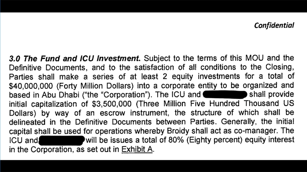 This alleged MOU states that the deal was effective from December 2014, but omits specific details on how the money would be invested [Al Jazeera]