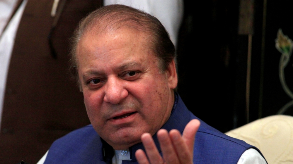 Nawaz Sharif, former Prime Minister and leader of Pakistan Muslim League (N) gestures during a news conference in Islamabad