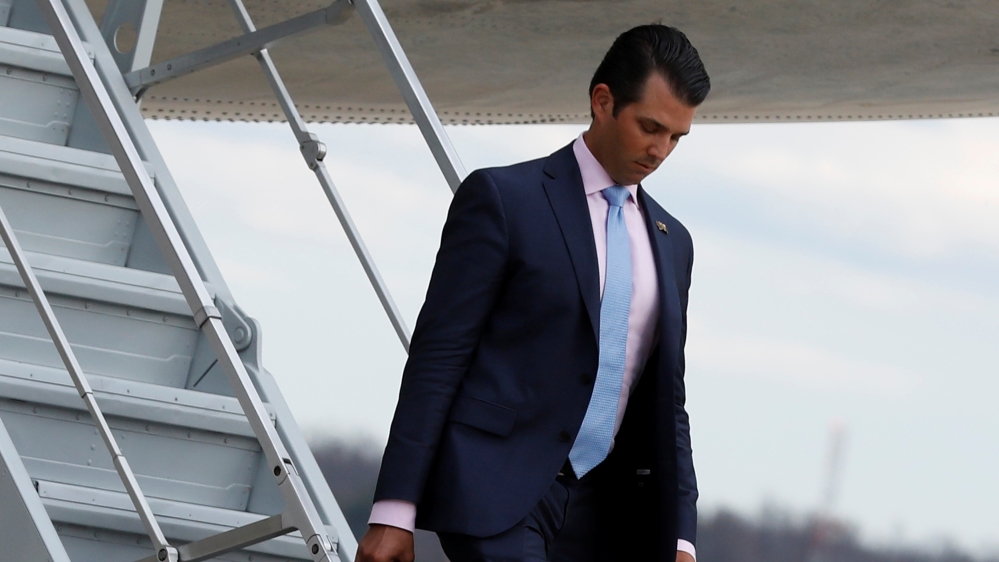 Donald Trump Jr disembarks Air Force One at Joint Base Andrews in Maryland