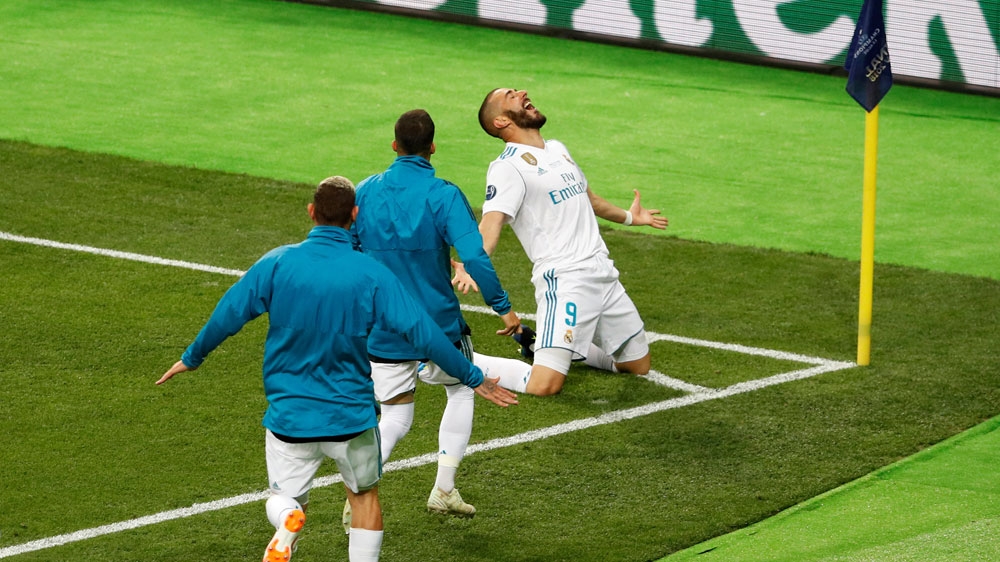 May 26, 2018 Real Madrid's Karim Benzema celebrates scoring their first goal [Phil Noble/Reuters]