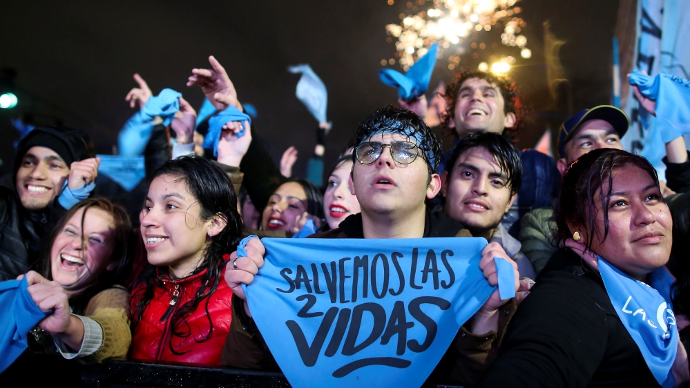 Anti-abortion rights activists gather as lawmakers are expected to vote on a bill legalizing abortion, in Buenos Aires