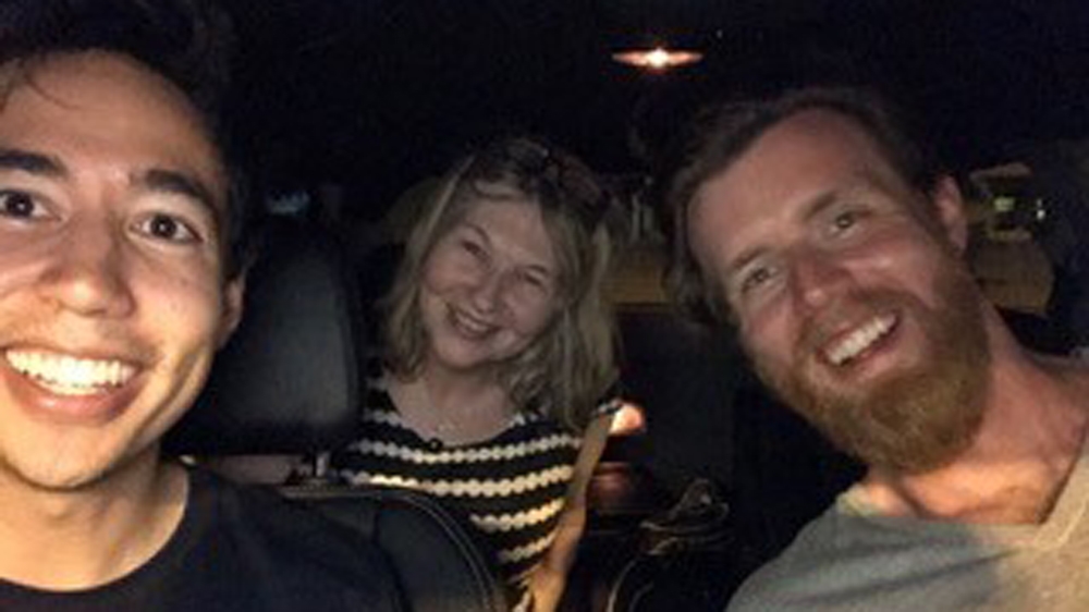 Camera man Victor Tadashi Suarez, co-director Lynn Ferguson and correspondent James Gannon on location, while shooting 'A Moral Debt: The Legacy of Slavery in the USA'. [Al Jazeera]