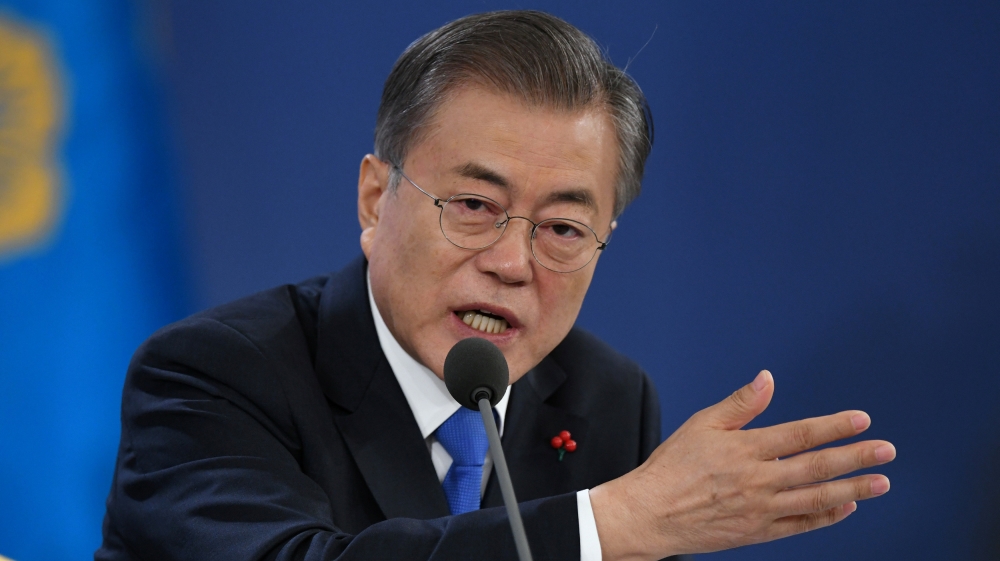 South Korean President Moon Jae-in holds his New Year press conference at the presidential Blue House in Seoul