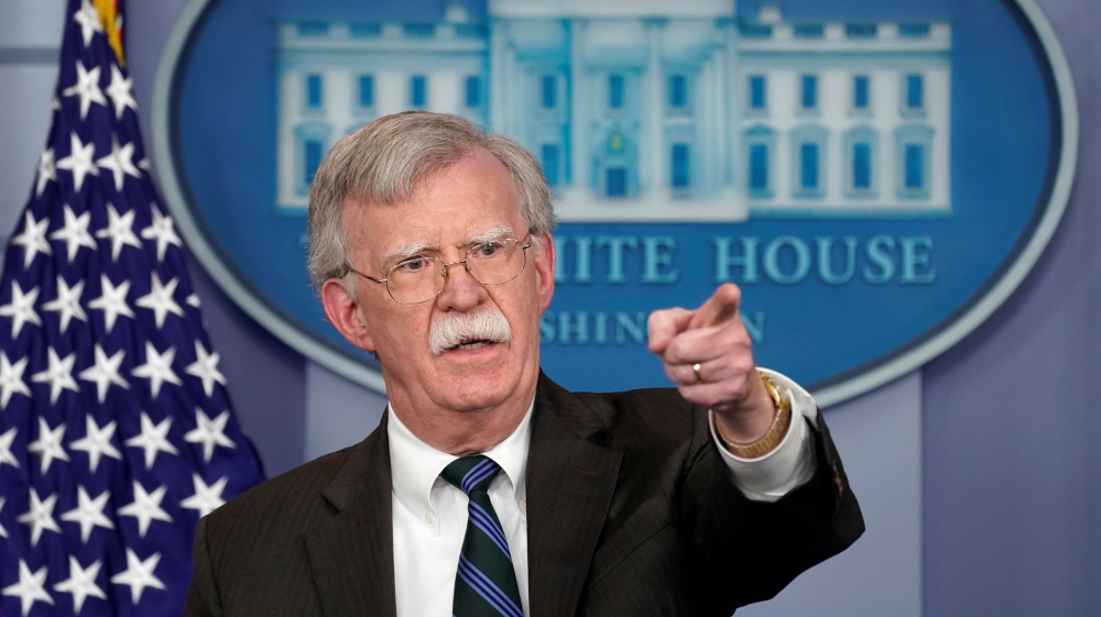 Bolton speaks during a press briefing at the White House in Washington