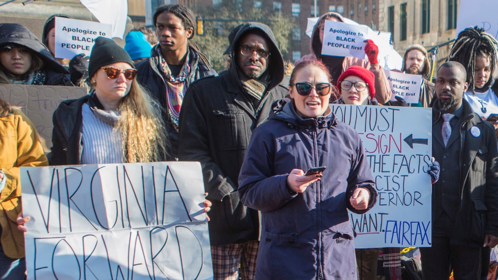 Protesters rallied over the weekend to demand Virginia Governor Ralph Northam's resignation [Jay Paul/Reuters]