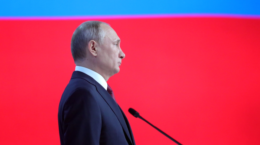 Russian President Vladimir Putin addresses the Federal Assembly in Moscow