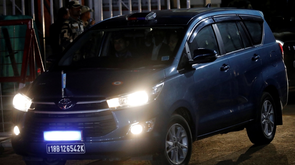 The car transferring Indian Air Force pilot Abhinandan Varthaman is pictured near Wagah border on the outskirts of Amritsar [Danish Siddiqui/Reuters]