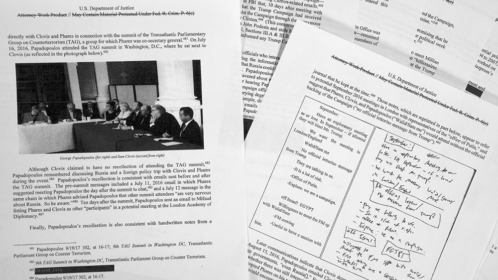 Special counsel Robert Mueller's redacted report on Russian interference in the 2016 presidential election as released [Jon Elswick/AP Photo]