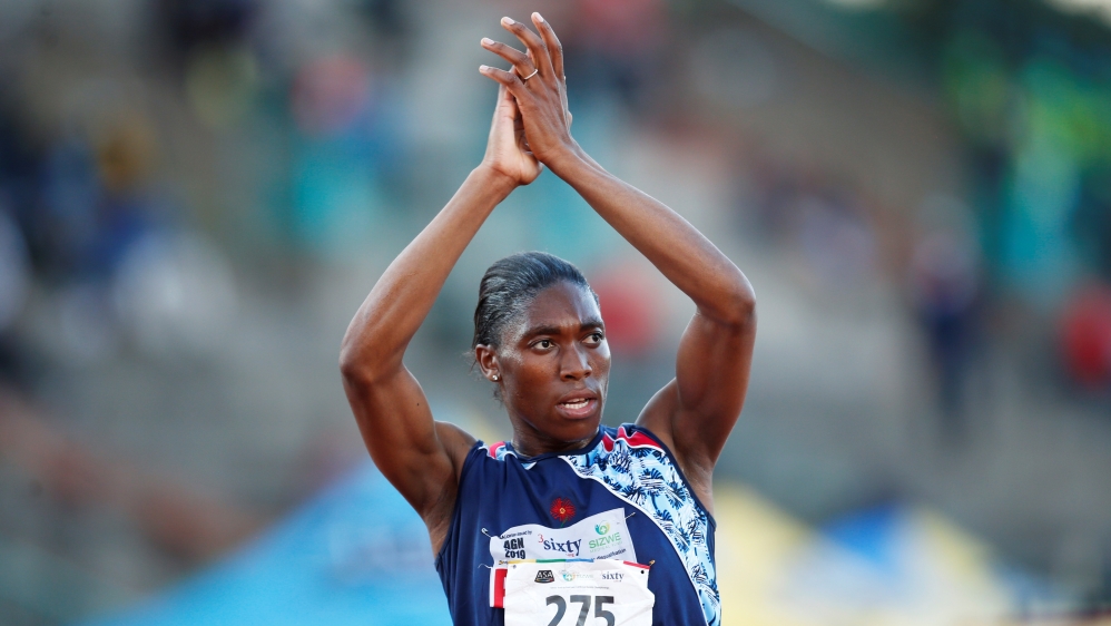 South Africa''s double Olympic champion Caster Semenya acknowledges a crowd after winning the 5,000m gold at South African Championships in Germiston