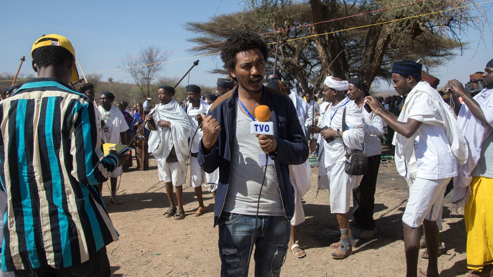 Ethiopian journalist during the Gada system ceremony in Borana tribe, Oromia, Yabelo, Ethiopia...