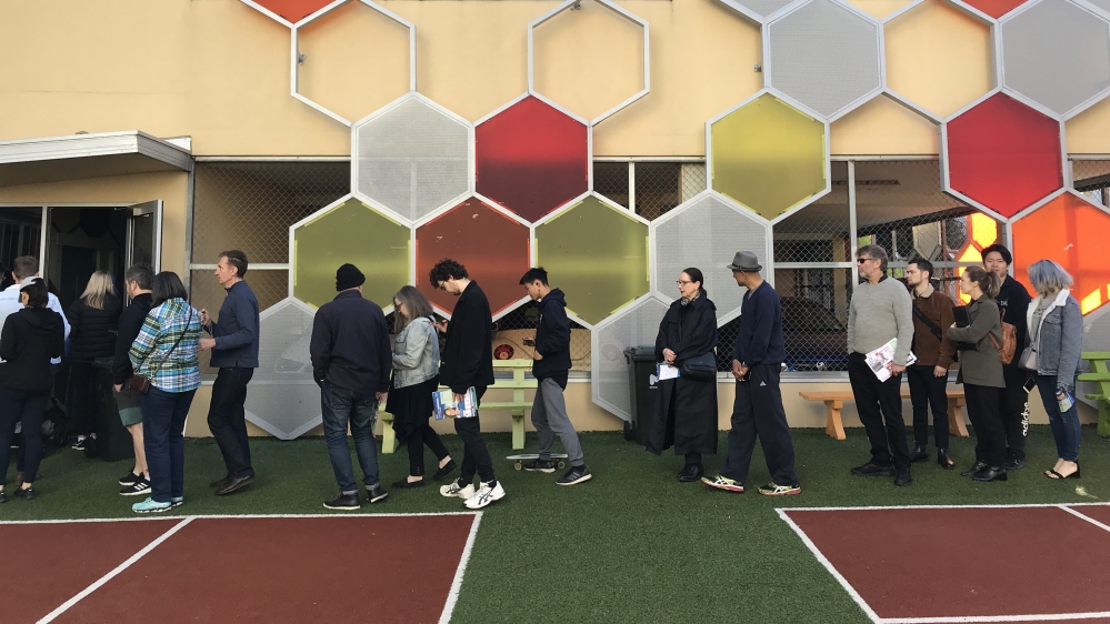 Australia election - Voters at a polling booth in Carlton North, Melbourne