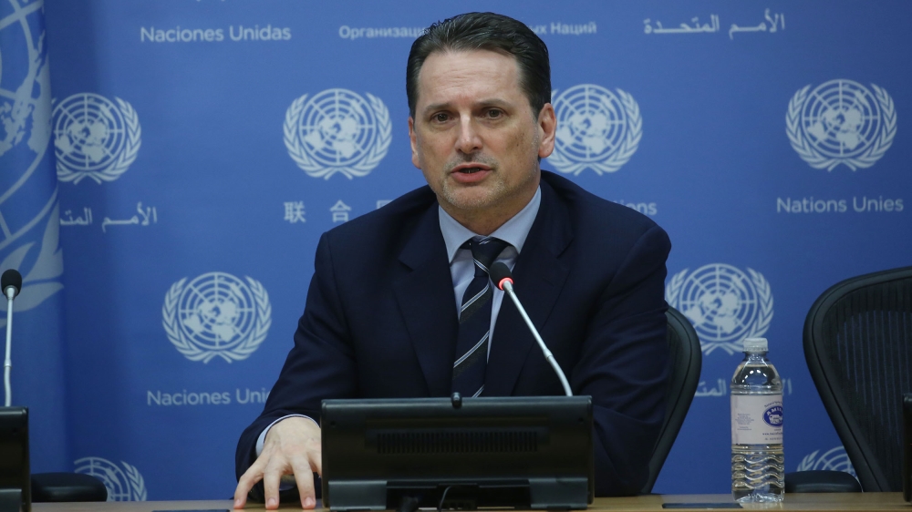 Pierre Krahenbuhl, Commissioner General for the United Nations Relief and Works Agency for Palestine Refugees in the Near East (UNRWA) speaks during a press conference about the agencies'' financial s