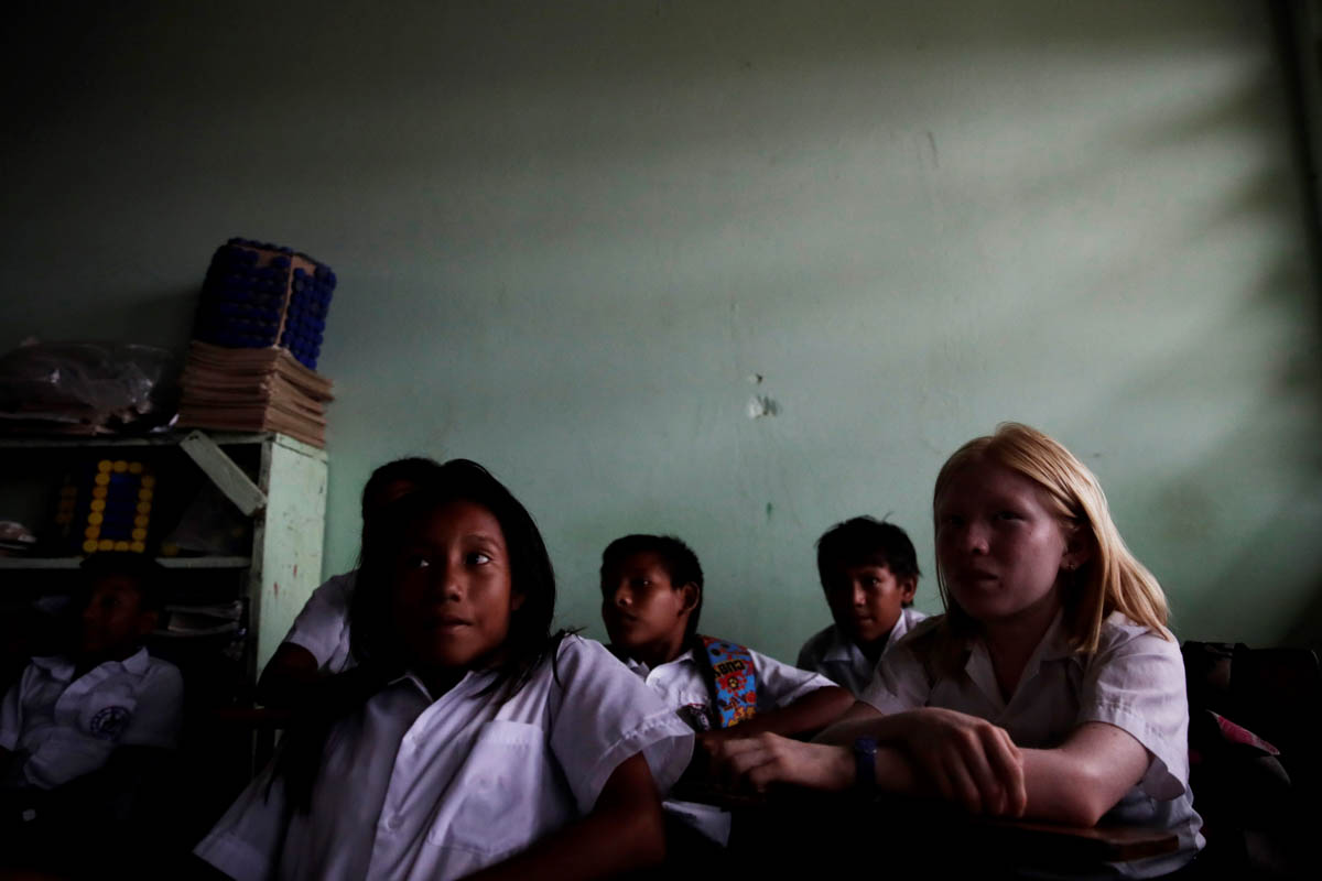 Yamaris Lopez (R), aged 11, attends class at a school on the Gardi Sugdub island, in the Guna Yala region, Panama, 11 June 2019. The indigenous Guna people, one of seven ethnic groups in Panama, have