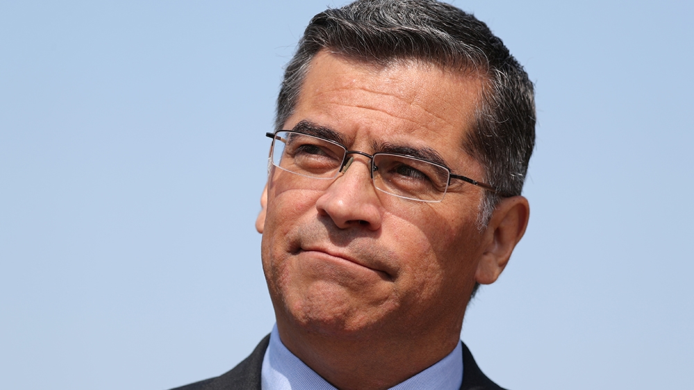 California Attorney General Xavier Becerra speaks about President Trump''s proposal to weaken national greenhouse gas emission and fuel efficiency regulations, at a media conference in Los Angeles, US