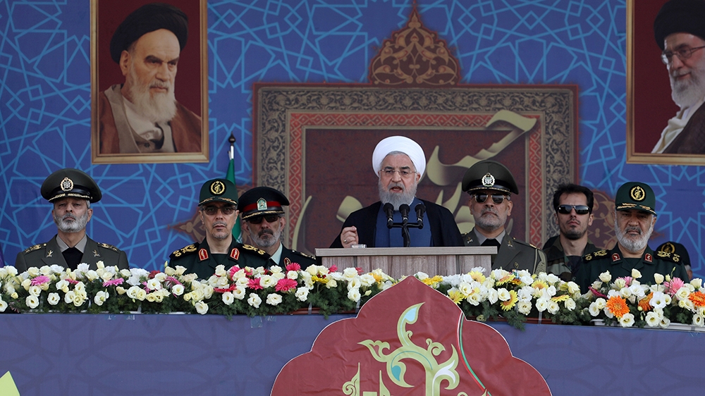 Iranian President Hassan Rouhani delivers a speech during the ceremony of the National Army Day parade in Tehran, Iran September 22, 2019. WANA (West Asia News Agency) via REUTERS   ATTENTION EDITORS 