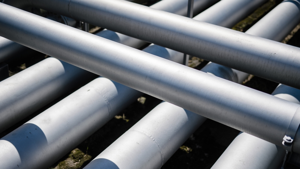 A general view of tubes and pipes at the PCK oil refinery in Schwedt, Germany, 30 April 2019