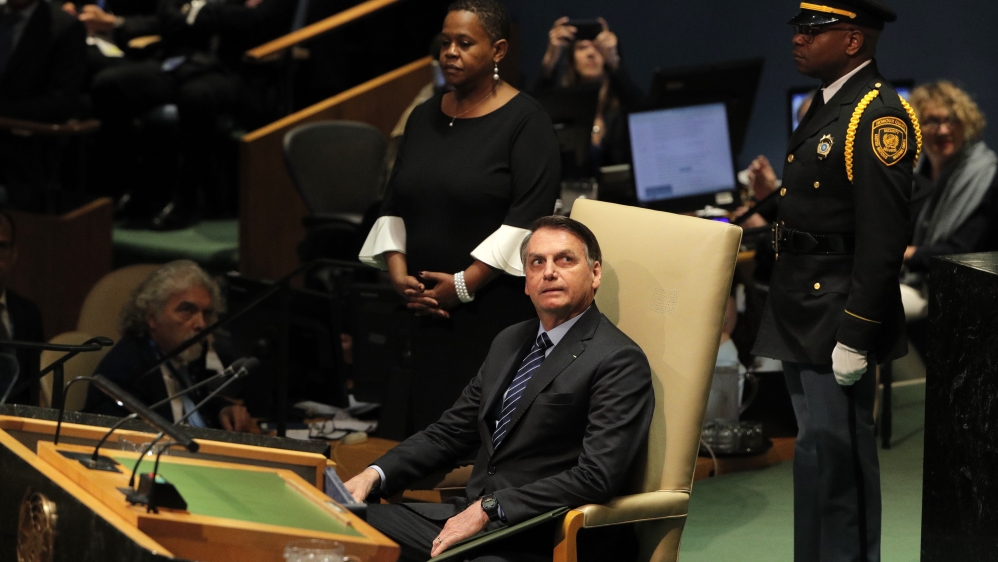 Brazil's President Bolsonaro sits before his address to the 74th session of the United Nations General Assembly at U.N. headquarters in New York City, New York, U.S.