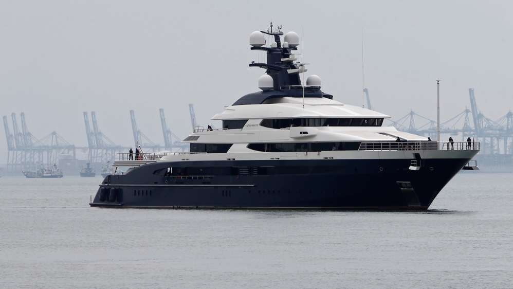 Seized luxury yacht Equanimity, belonging to fugitive Malaysian financier Low Taek Jho, is brought to Boustead Cruise Terminal in Port Klang, Malaysia August 7, 2018