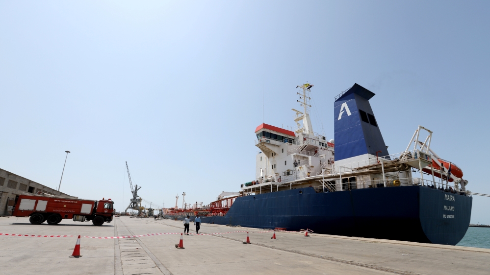 Oil tanker docks at the port of Hodeidah, Yemen