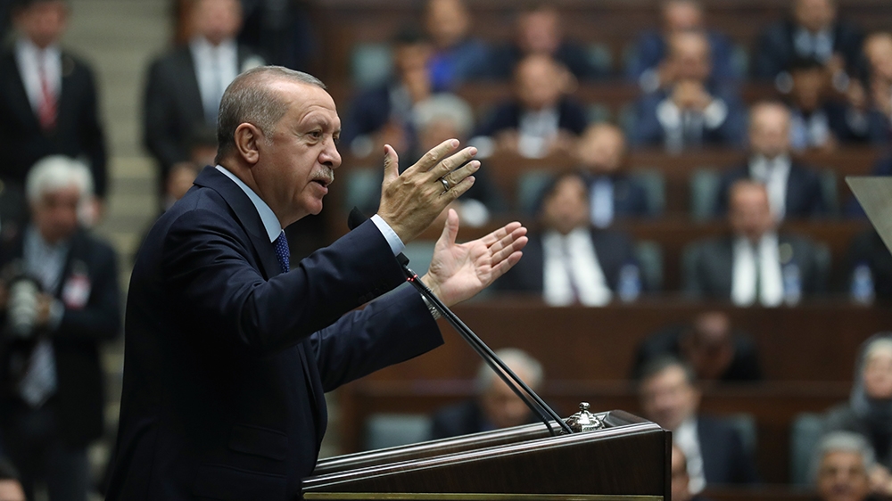ANKARA, TURKEY - OCTOBER 16: President of Turkey and leader of Turkey''s ruling Justice and Development (AK) Party Recep Tayyip Erdogan addresses the party members during his party''s parliamentary grou