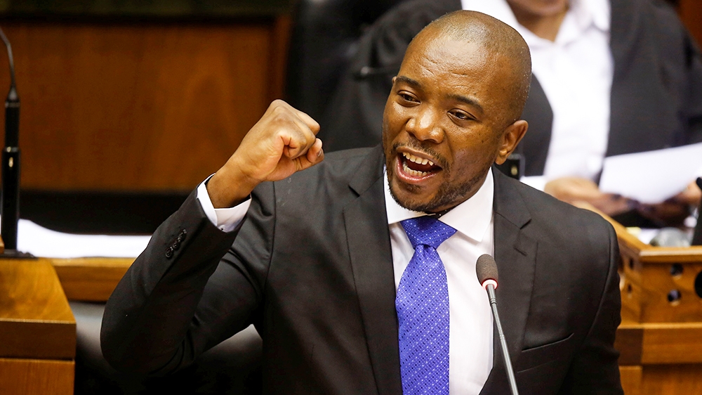 Opposition Democratic Alliance (DA) party leader Mmusi Maimane speaks during the motion of no confidence against South African president Jacob Zuma in parliament in Cape Town, South Africa, August 8,