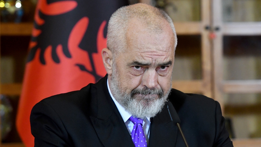 Albania’s Prime Minister Edi Rama gives a press conference in Tirana on October 18, 2019, after a EU Council in Br