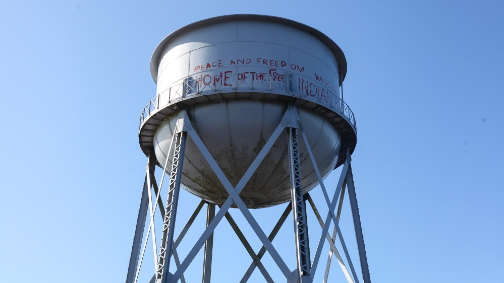 Alcatraz indigenous slogan painting