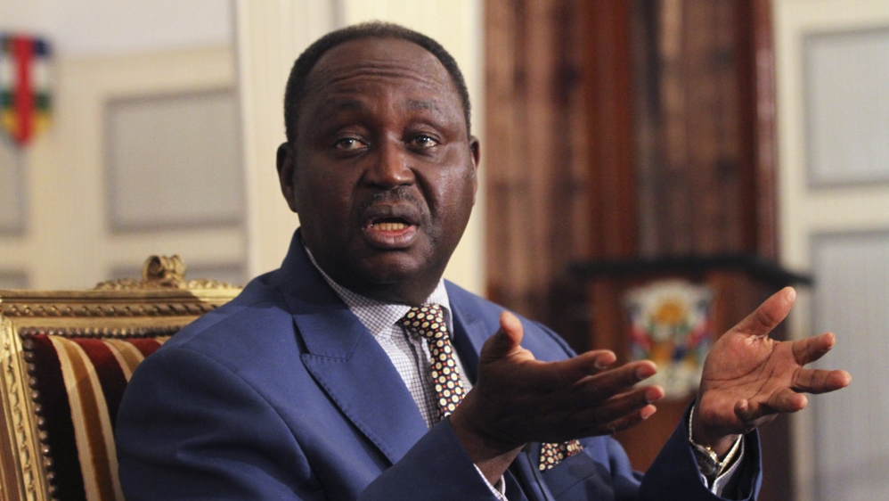Central African Republic president Bozize speaks during a news conference at the presidential palace in Bangui