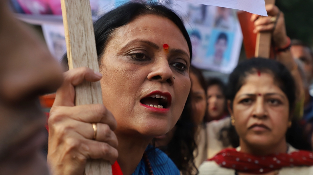 Protesters holding placards in New Delhi on 01 December 2019, during a protest against the horrific gang rape and murder of a 26-year-old woman doctor Priyanka Reddy in Shamshabad, Hydrabad India. (Ph