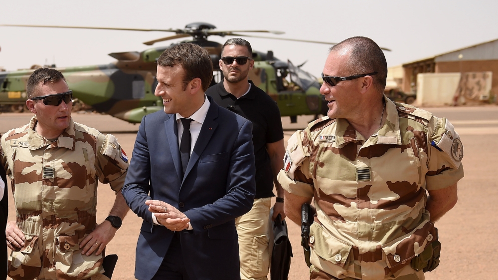 French President Emmanuel Macron visits French troops in Africa''s Sahel region in Mali