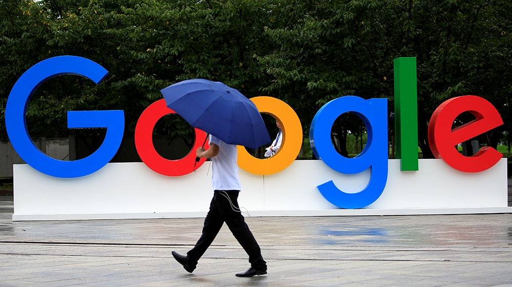 A Google sign is seen during the WAIC (World Artificial Intelligence Conference) in Shanghai, China, September 17, 2018.