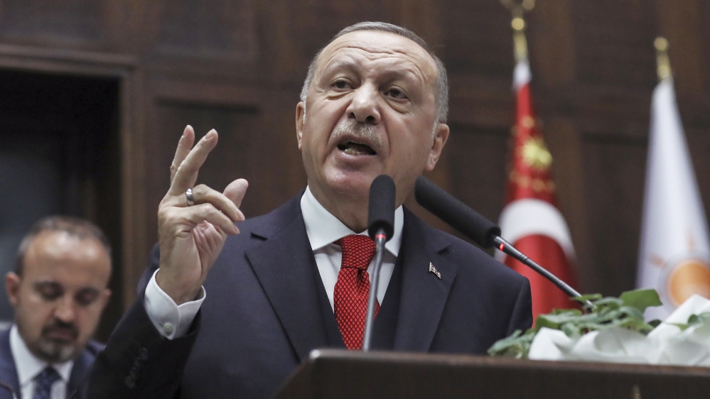 Turkey''s President Recep Tayyip Erdogan addresses his ruling party''s legislators, in Ankara, Turkey, Tuesday, Jan. 14, 2020. Erdogan said Turkey would closely follow moves by the two sides in Libya an