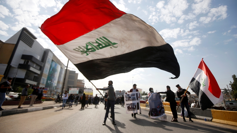 University students attend a protest against the U.S and Iran interventions, in Basra