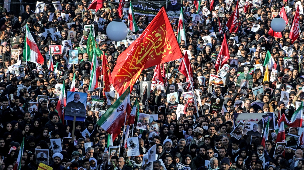 Iranian mourners gather during the final stage of funeral processions for slain top general Qasem Soleimani, in his hometown Kerman on January 7, 2020. Soleimani was killed outside Baghdad airport Fri