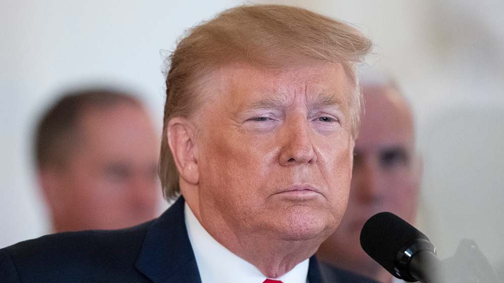 President Donald Trump addresses the nation from the White House on the ballistic missile strike that Iran launched against Iraqi air bases housing U.S. troops, Wednesday, Jan. 8, 2020, in Washington,