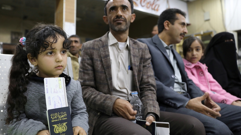 People wait to board a United Nations plane which will carry them and other patients to Amman, Jordan in the first flight of a medical air bridge from Sanaa airport in Sanaa, Yemen February 3, 2020. R