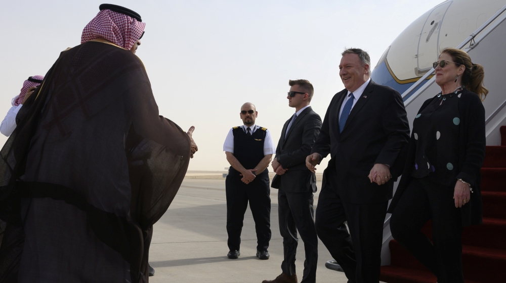 U.S. Secretary of State Mike Pompeo arrives at the King Khalid International Airport in the Saudi capital Riyadh