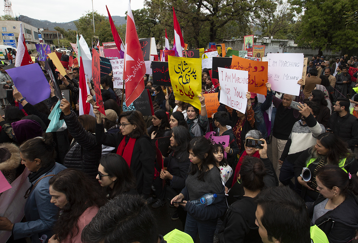 Activists of Pakistan civil society observe International Women''s Day at a rally in Islamabad, Pakistan, Sunday, March 8, 2020. Pakistanis held rallies across the country. Officially recognized by the