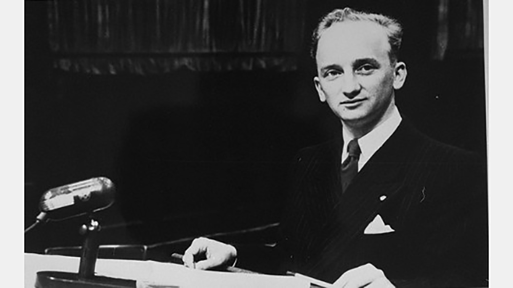 Prosecutor Benjamin Ferencz at the Einsatzgruppen Trial