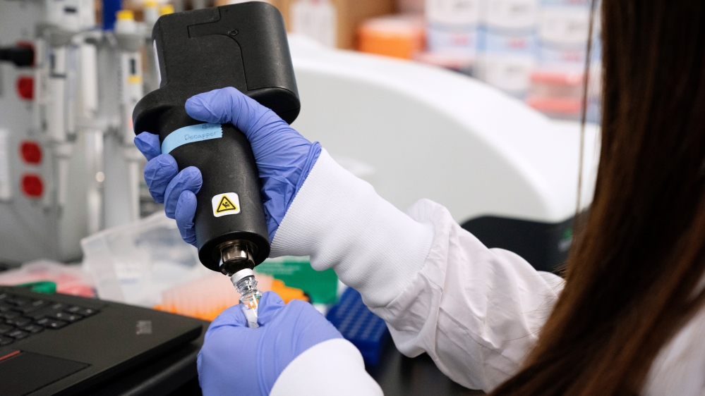 A scientist at RNA medicines company Arcturus Therapeutics research a vaccine for the novel coronavirus (COVID-19) at a laboratory in San Diego