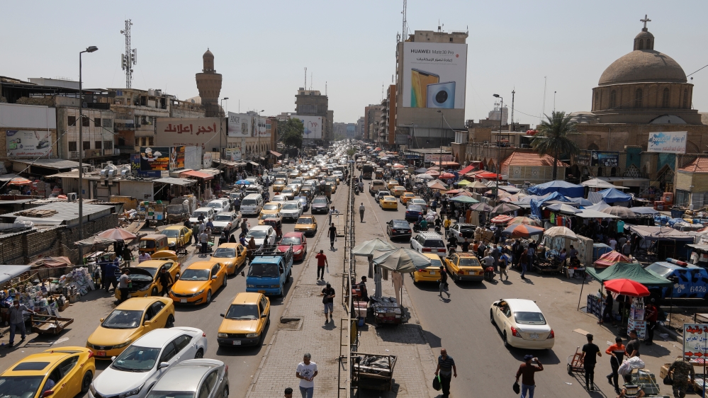 A general view of traffic, after the lockdown measures following the outbreak of the coronavirus disease (COVID-19) were partially eased, in Baghdad