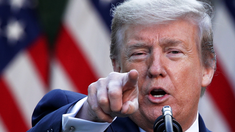 WASHINGTON, DC - APRIL 15: U.S. President Donald Trump speaks during a daily briefing of the White House Coronavirus Task Force in the Rose Garden at the White House April 15, 2020 in Washington, DC.