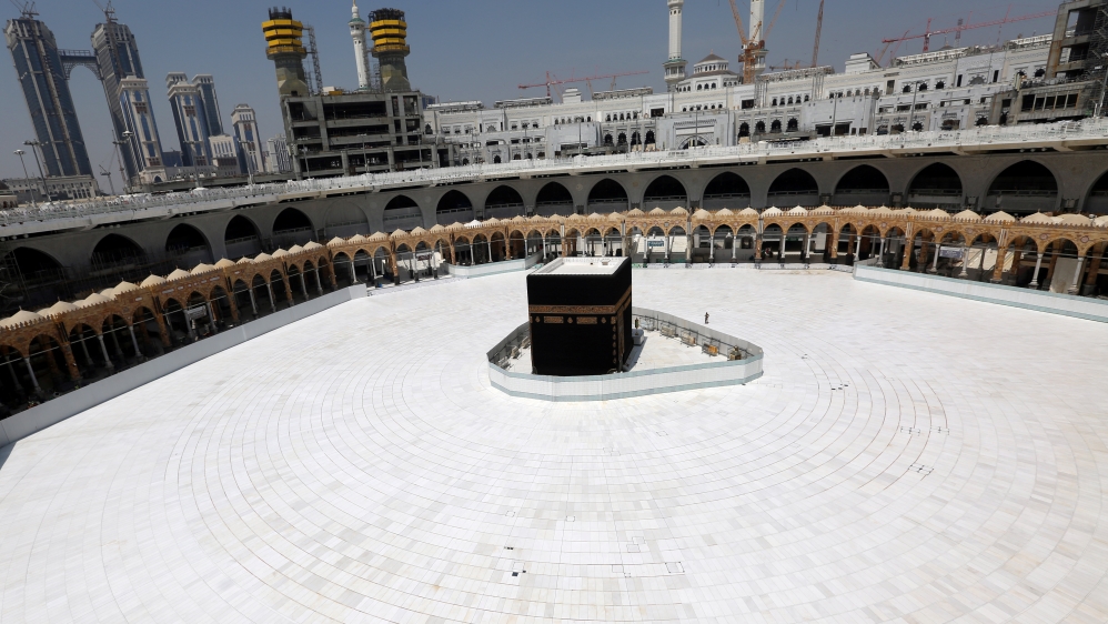 General view of Kaaba at the Grand Mosque which is almost empty of worshippers