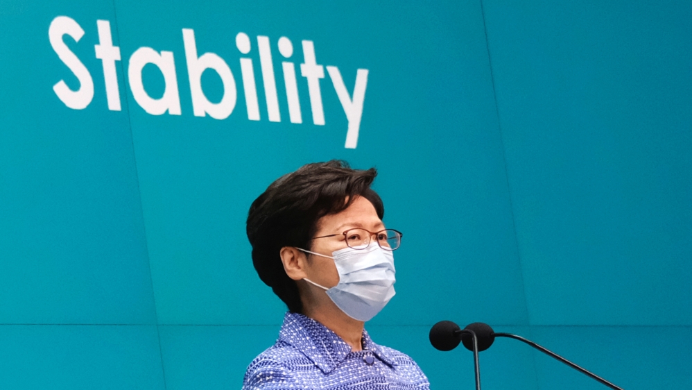 Hong Kong Chief Executive Carrie Lam speaks during a news conference in Hong Kong