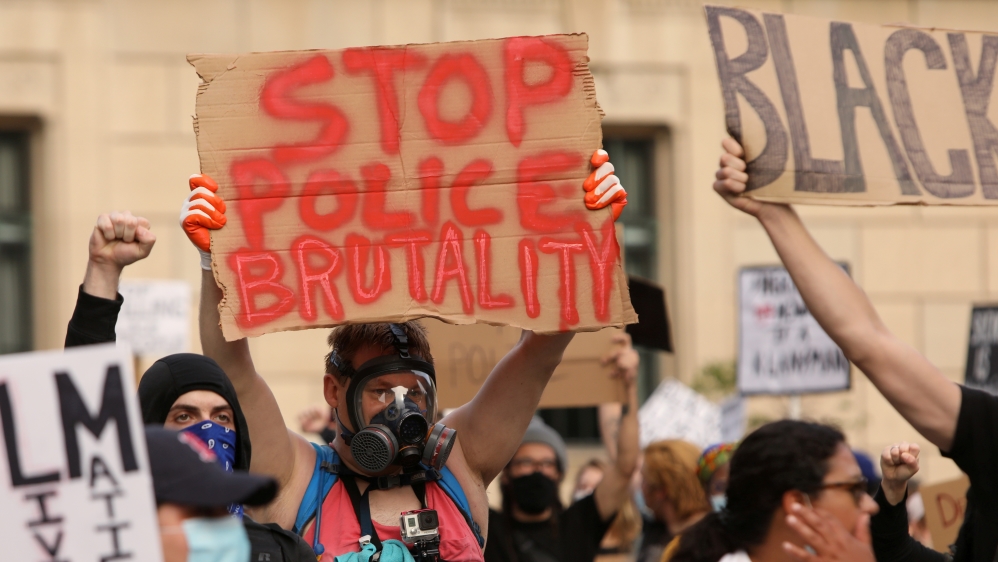Demonstrators in Buffalo protest against the death in Minneapolis police custody of George Floyd