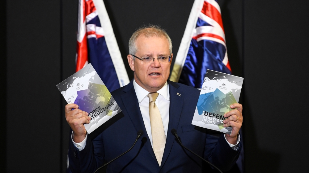 Australian PM Morrison speaks during the launch of the 2020 DefenceStrategic Update in Canberra