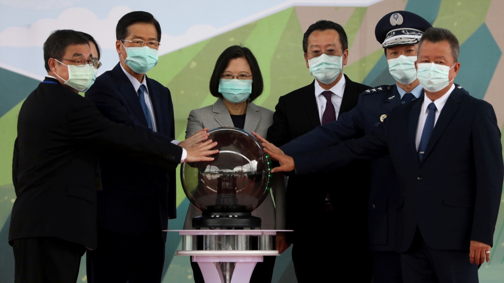 Taiwan President Tsai Ing-wen attends an inauguration ceremony of a maintenance centre for F-16 fighter jets, in Taichung