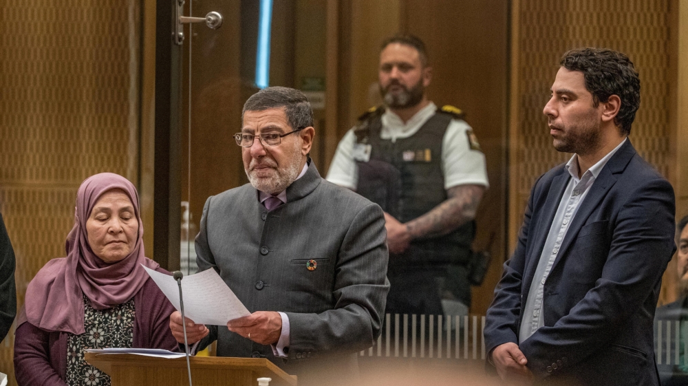Ibrahim Abdelhalim gives a victim impact statement during the sentencing of mosque gunman Brenton Tarrant at the High Court in Christchurch